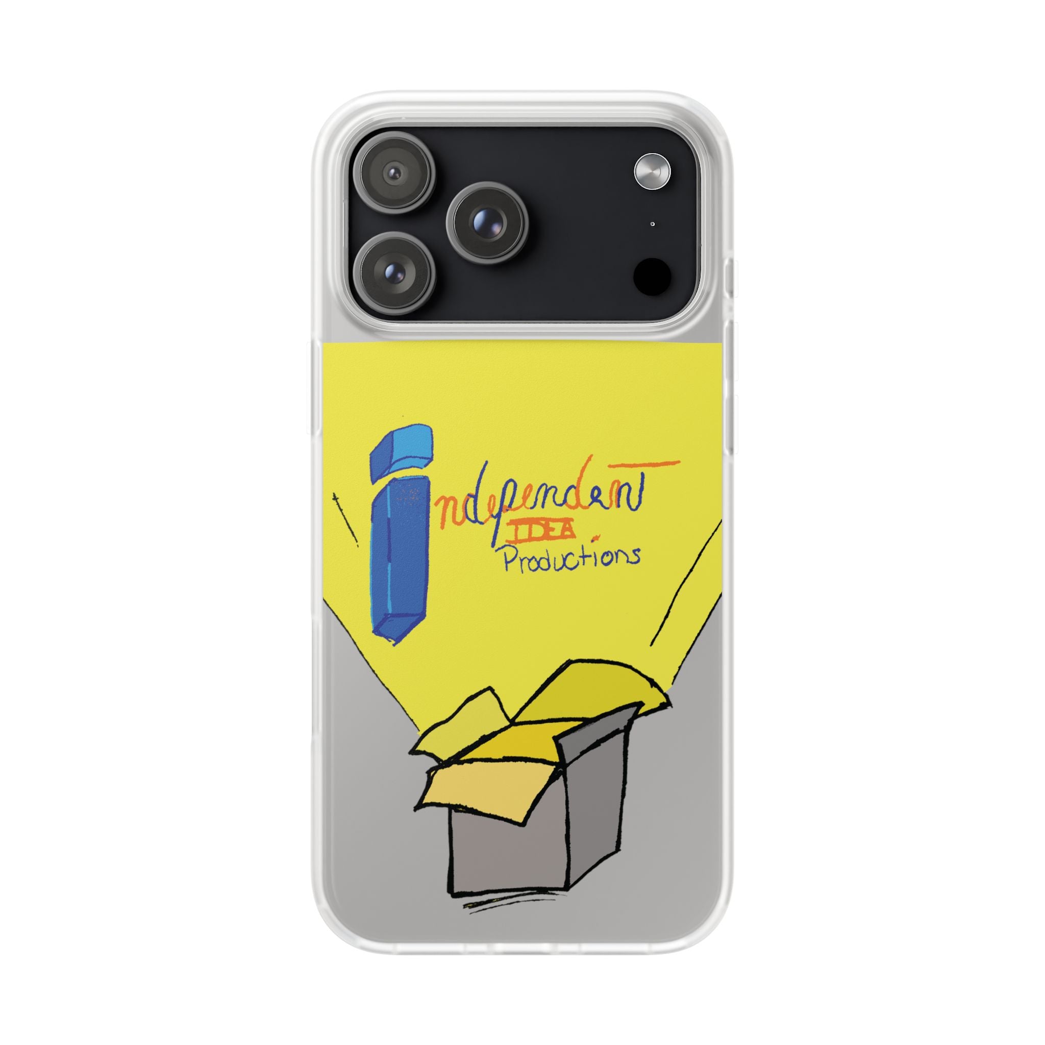 Bright Yellow 'Independent Productions' Clear Phone Case — Illustrated Box & Logo Design