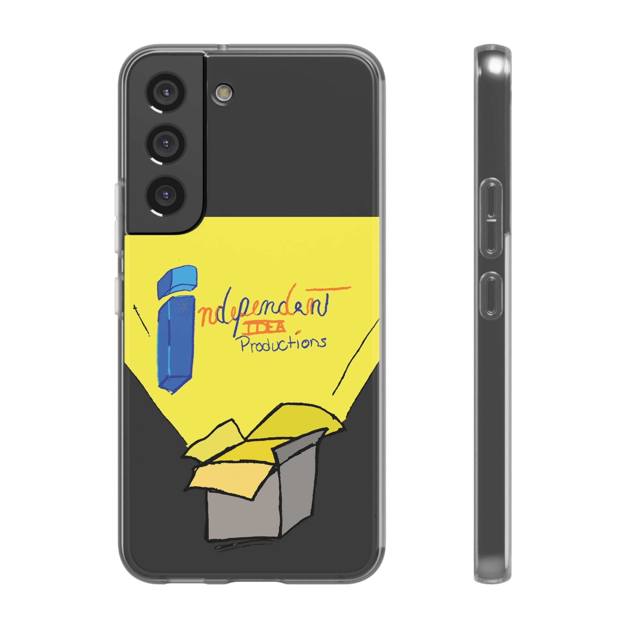 Bright Yellow 'Independent Productions' Clear Phone Case — Illustrated Box & Logo Design
