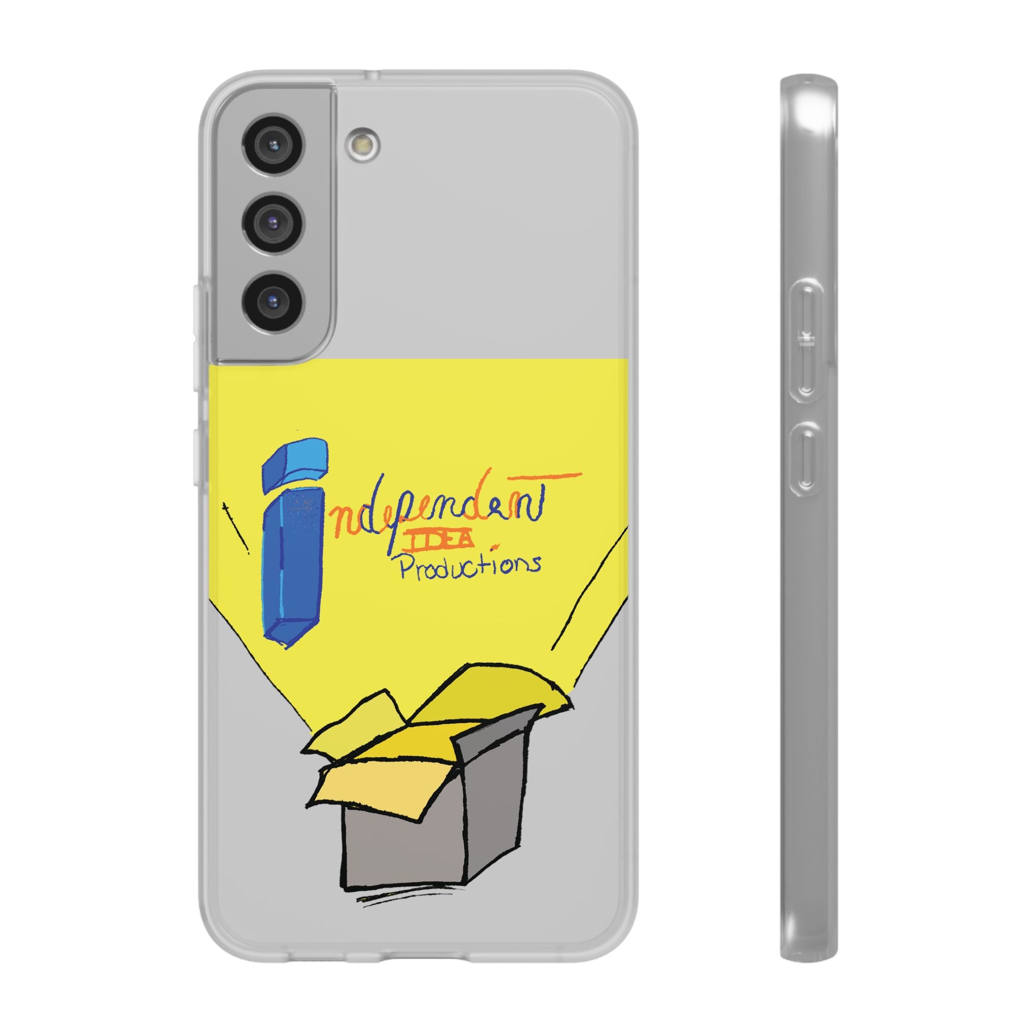 Bright Yellow 'Independent Productions' Clear Phone Case — Illustrated Box & Logo Design
