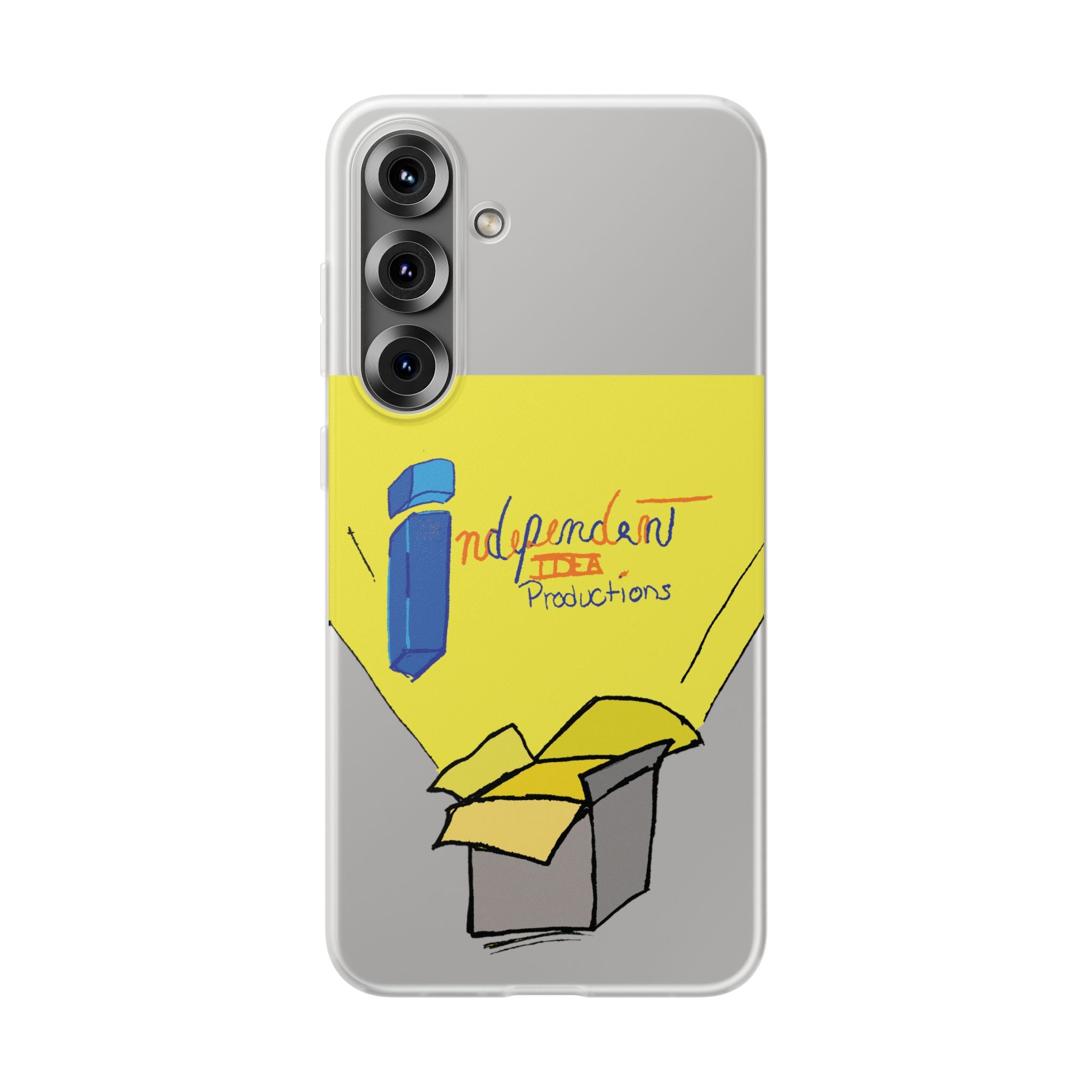 Bright Yellow 'Independent Productions' Clear Phone Case — Illustrated Box & Logo Design