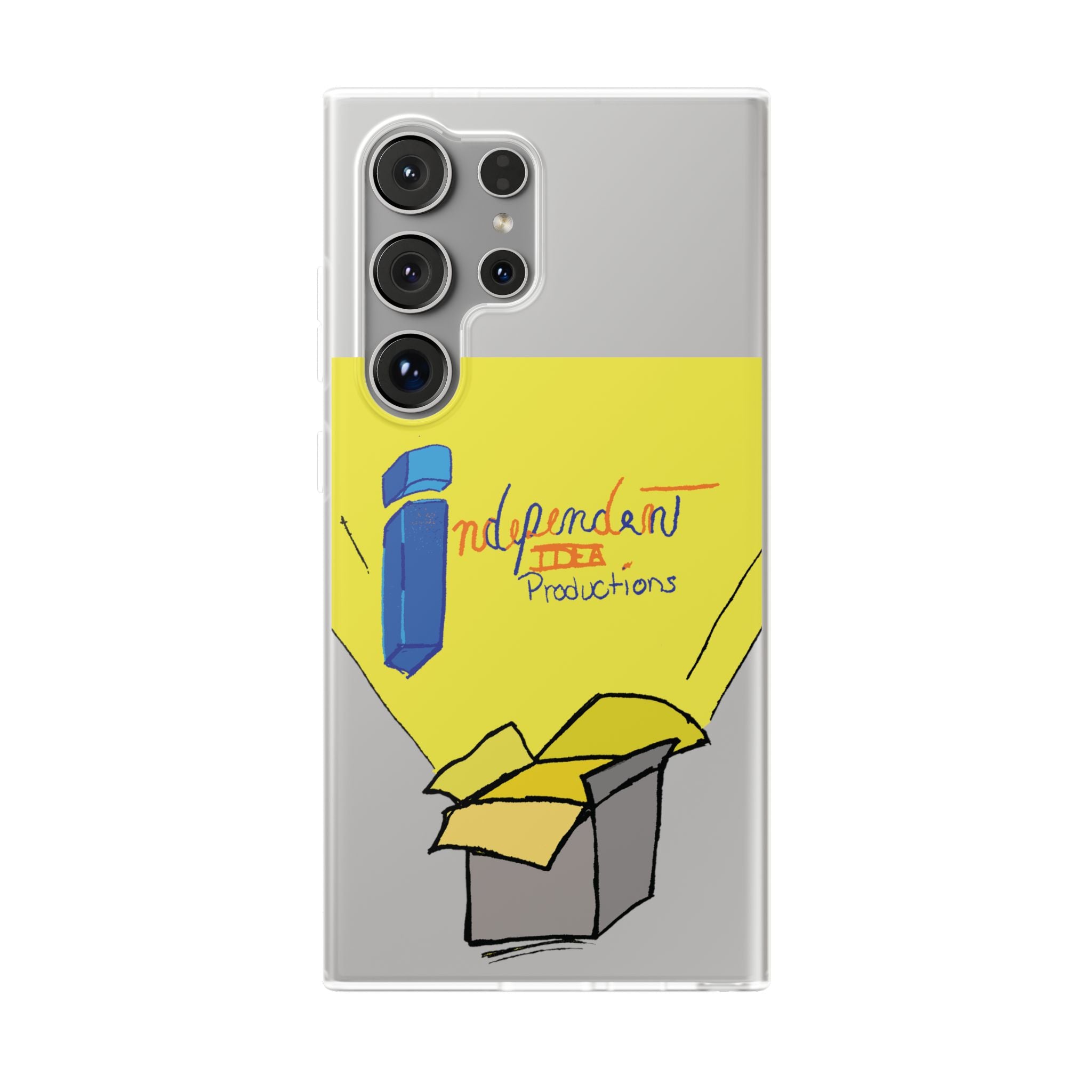 Bright Yellow 'Independent Productions' Clear Phone Case — Illustrated Box & Logo Design