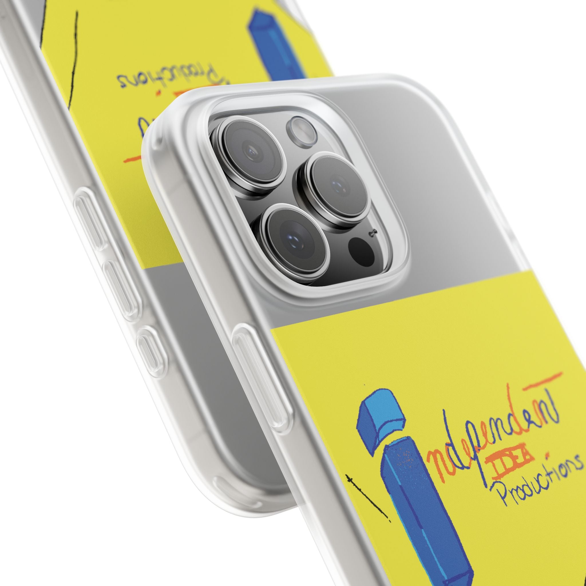 Bright Yellow 'Independent Productions' Clear Phone Case — Illustrated Box & Logo Design