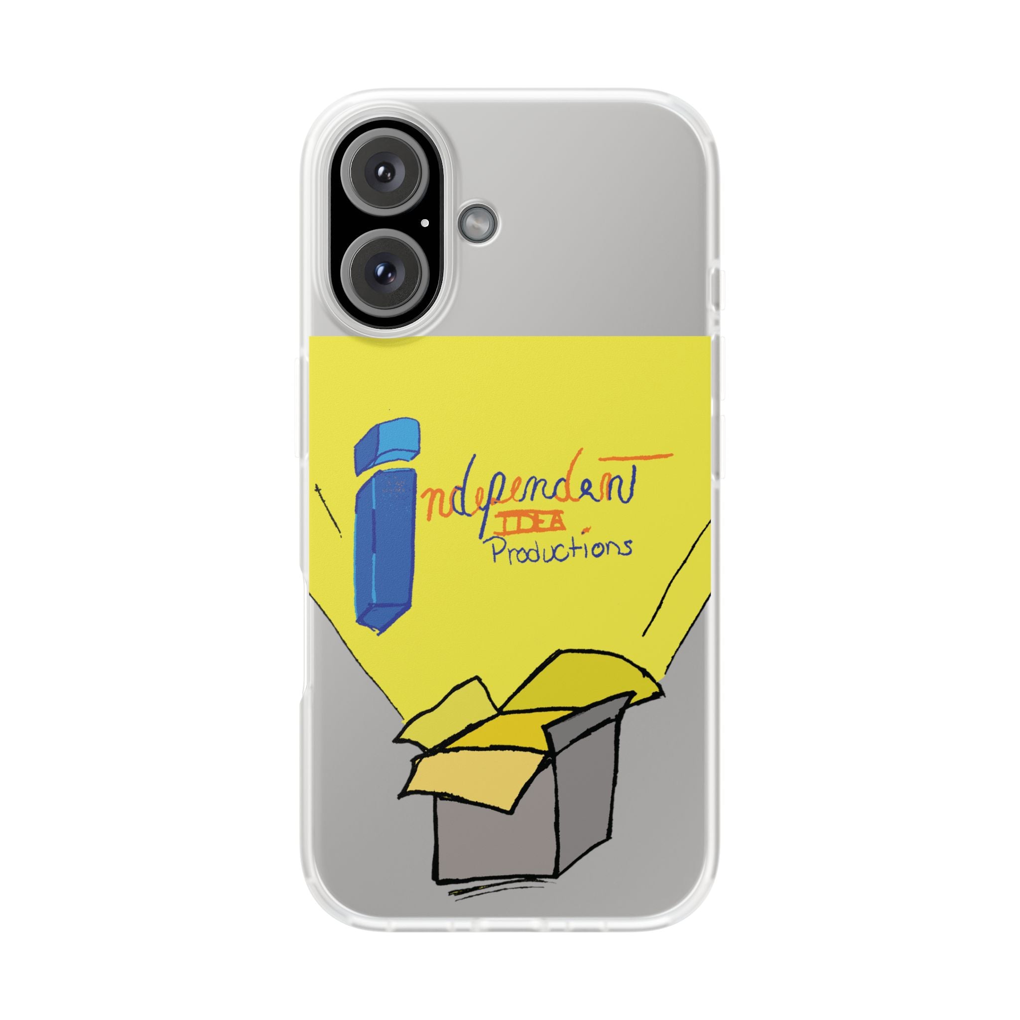Bright Yellow 'Independent Productions' Clear Phone Case — Illustrated Box & Logo Design