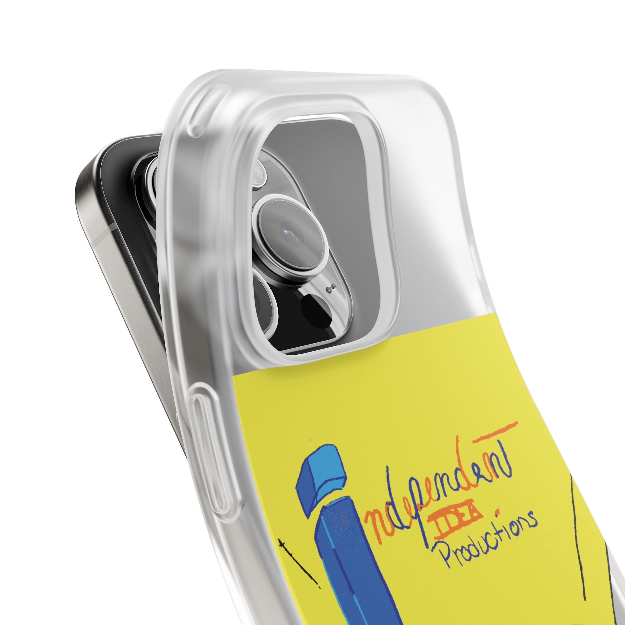 Bright Yellow 'Independent Productions' Clear Phone Case — Illustrated Box & Logo Design