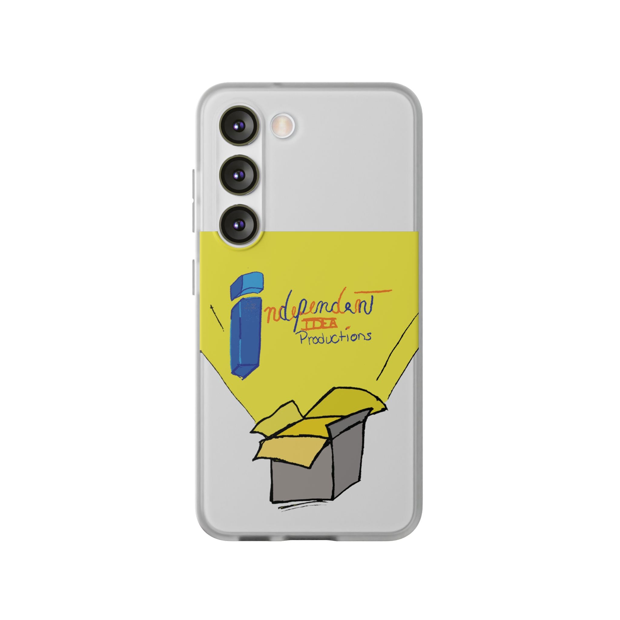 Bright Yellow 'Independent Productions' Clear Phone Case — Illustrated Box & Logo Design