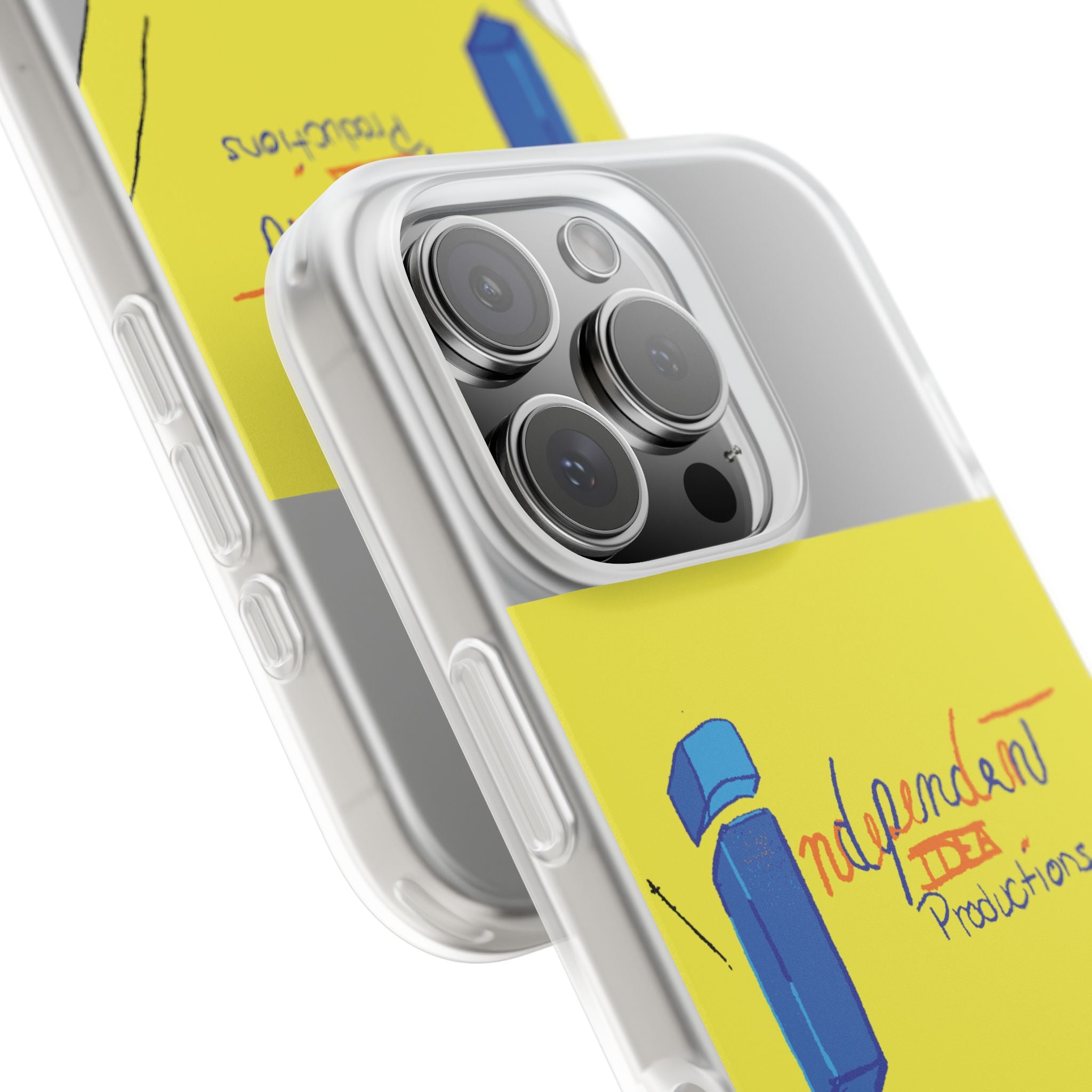 Bright Yellow 'Independent Productions' Clear Phone Case — Illustrated Box & Logo Design