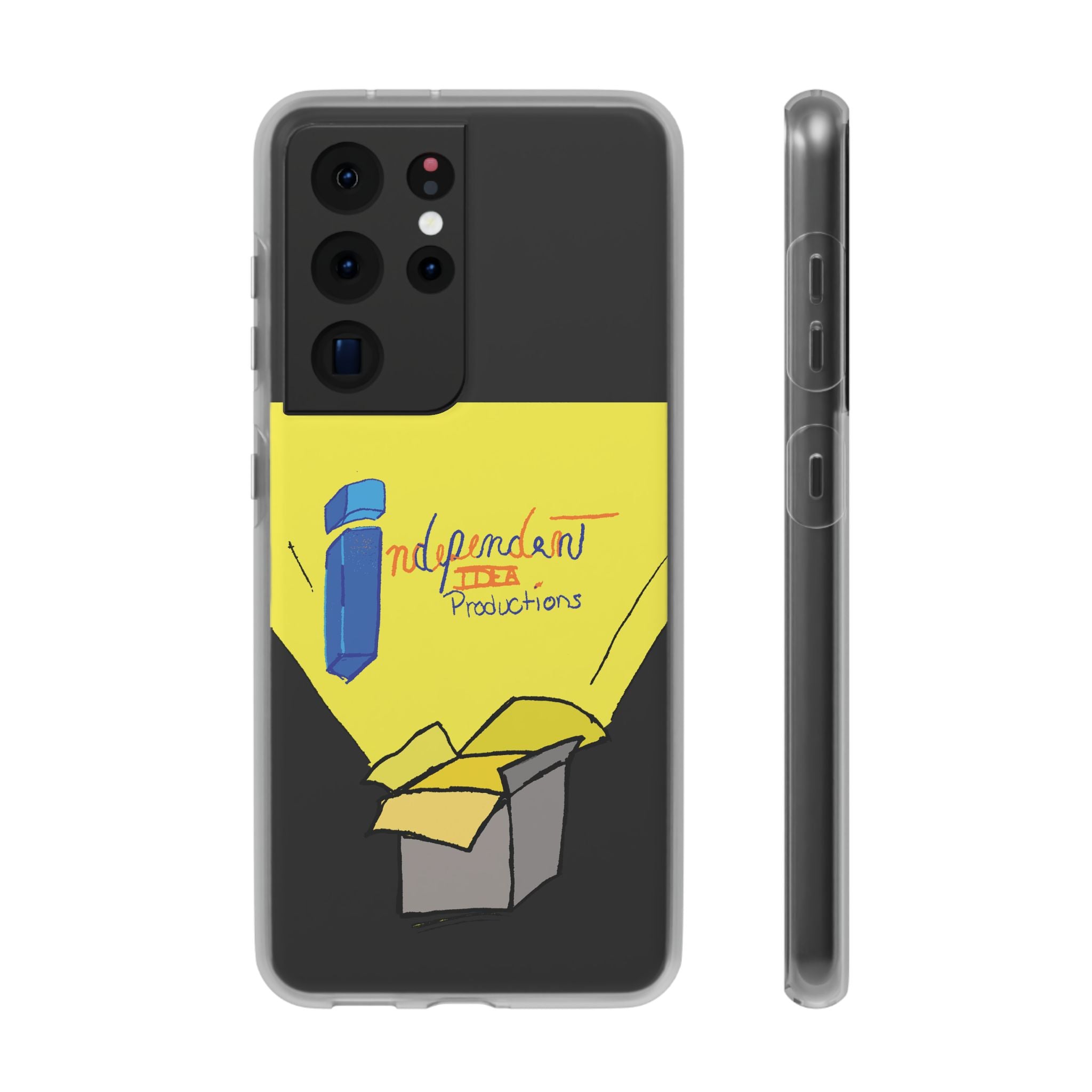 Bright Yellow 'Independent Productions' Clear Phone Case — Illustrated Box & Logo Design