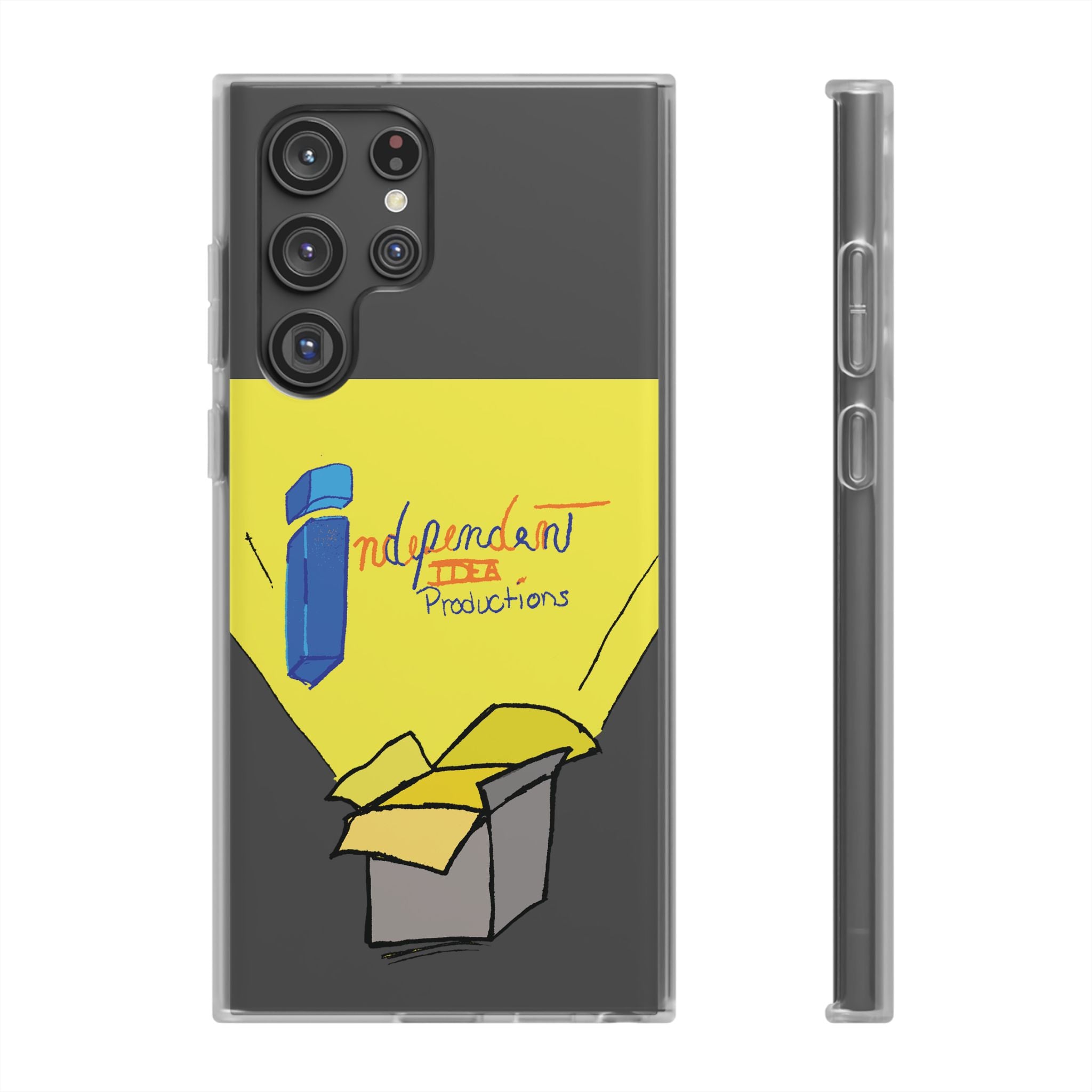 Bright Yellow 'Independent Productions' Clear Phone Case — Illustrated Box & Logo Design