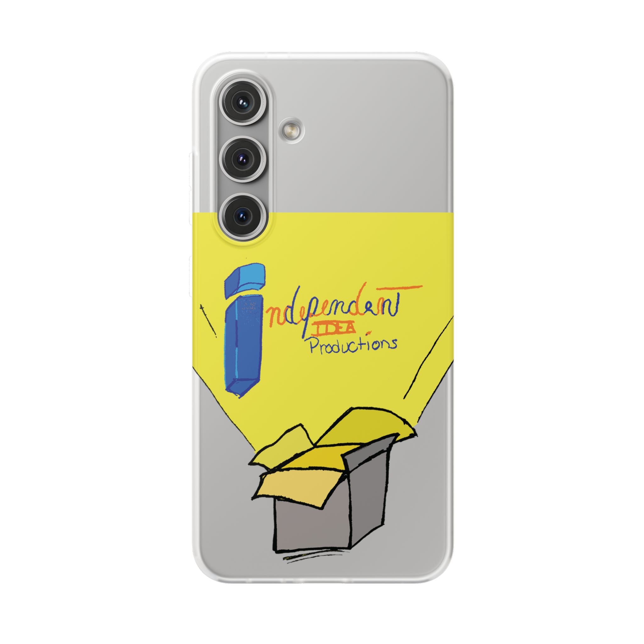 Bright Yellow 'Independent Productions' Clear Phone Case — Illustrated Box & Logo Design