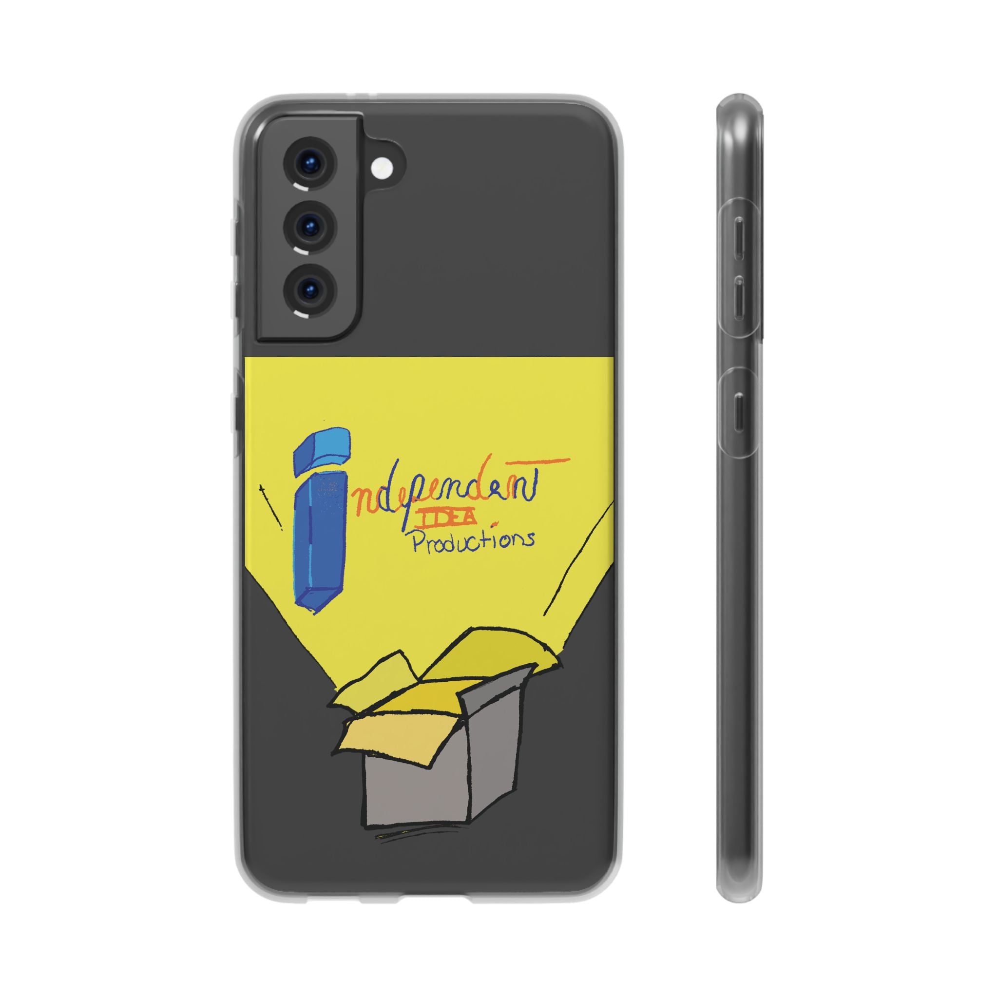 Bright Yellow 'Independent Productions' Clear Phone Case — Illustrated Box & Logo Design