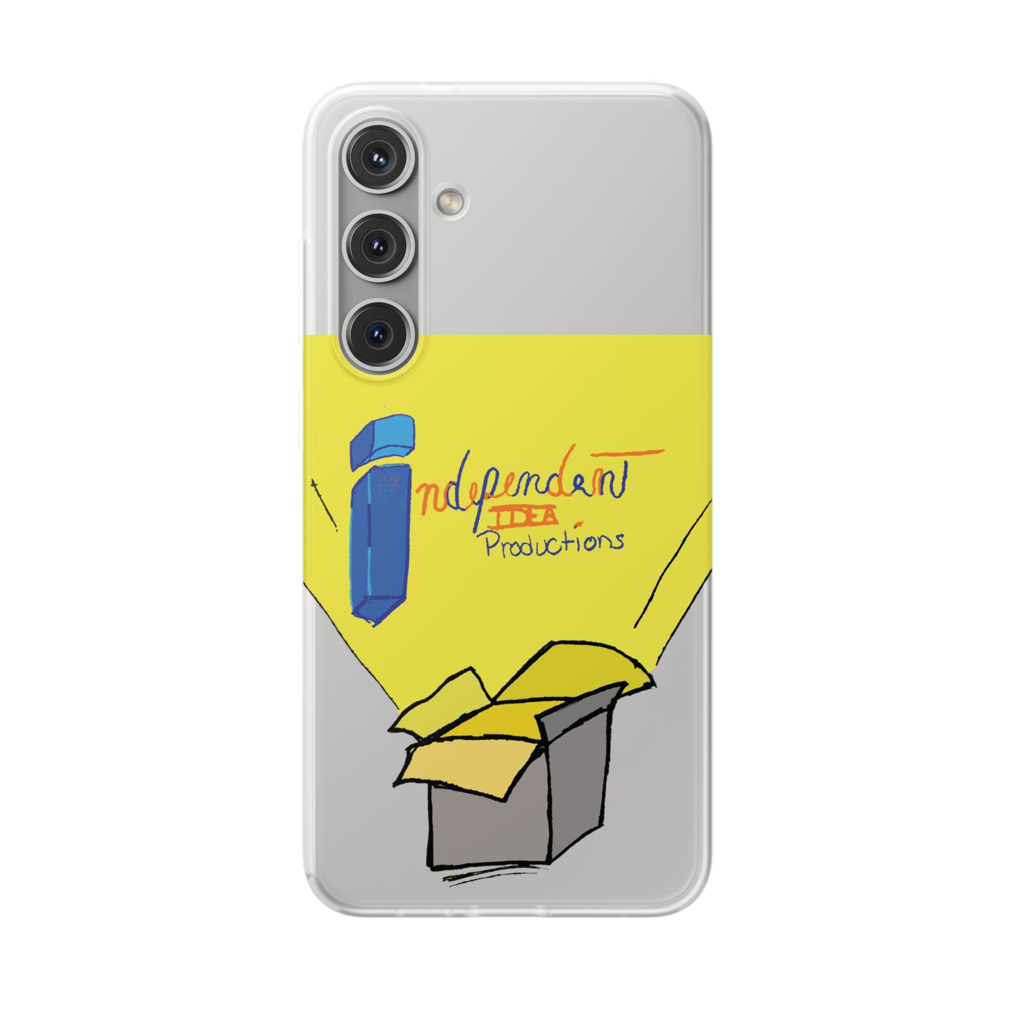 Bright Yellow 'Independent Productions' Clear Phone Case — Illustrated Box & Logo Design