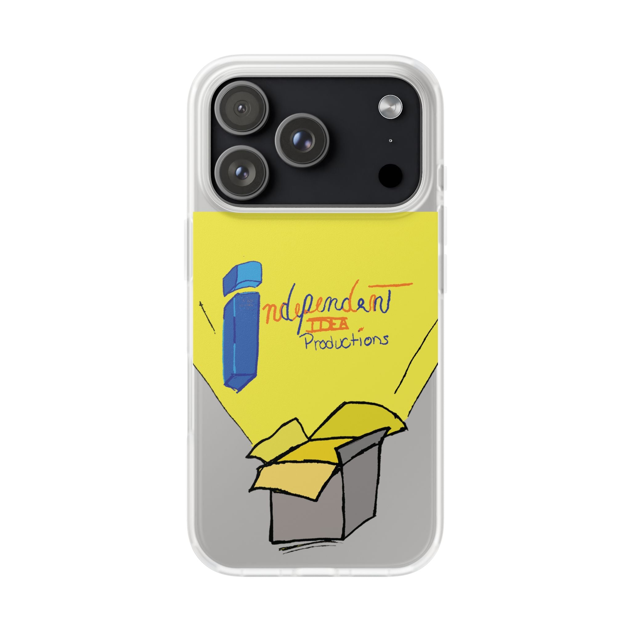 Bright Yellow 'Independent Productions' Clear Phone Case — Illustrated Box & Logo Design