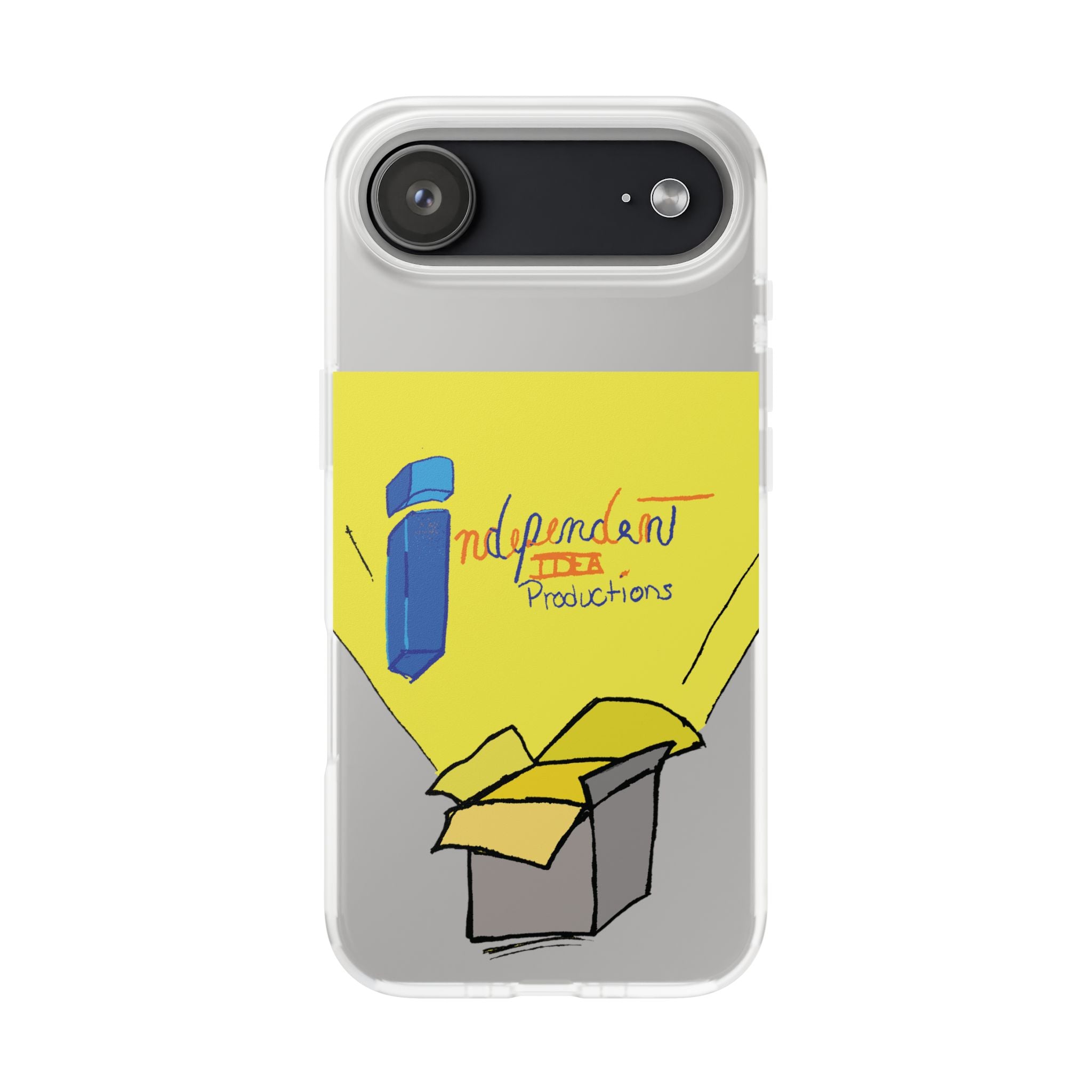 Bright Yellow 'Independent Productions' Clear Phone Case — Illustrated Box & Logo Design