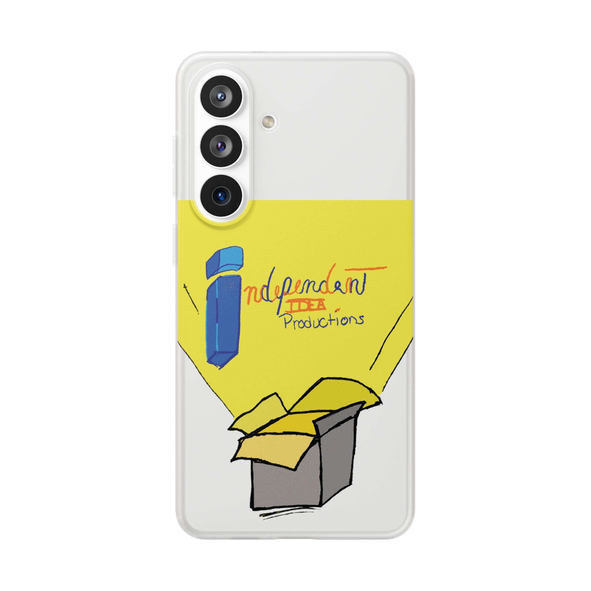 Bright Yellow 'Independent Productions' Clear Phone Case — Illustrated Box & Logo Design