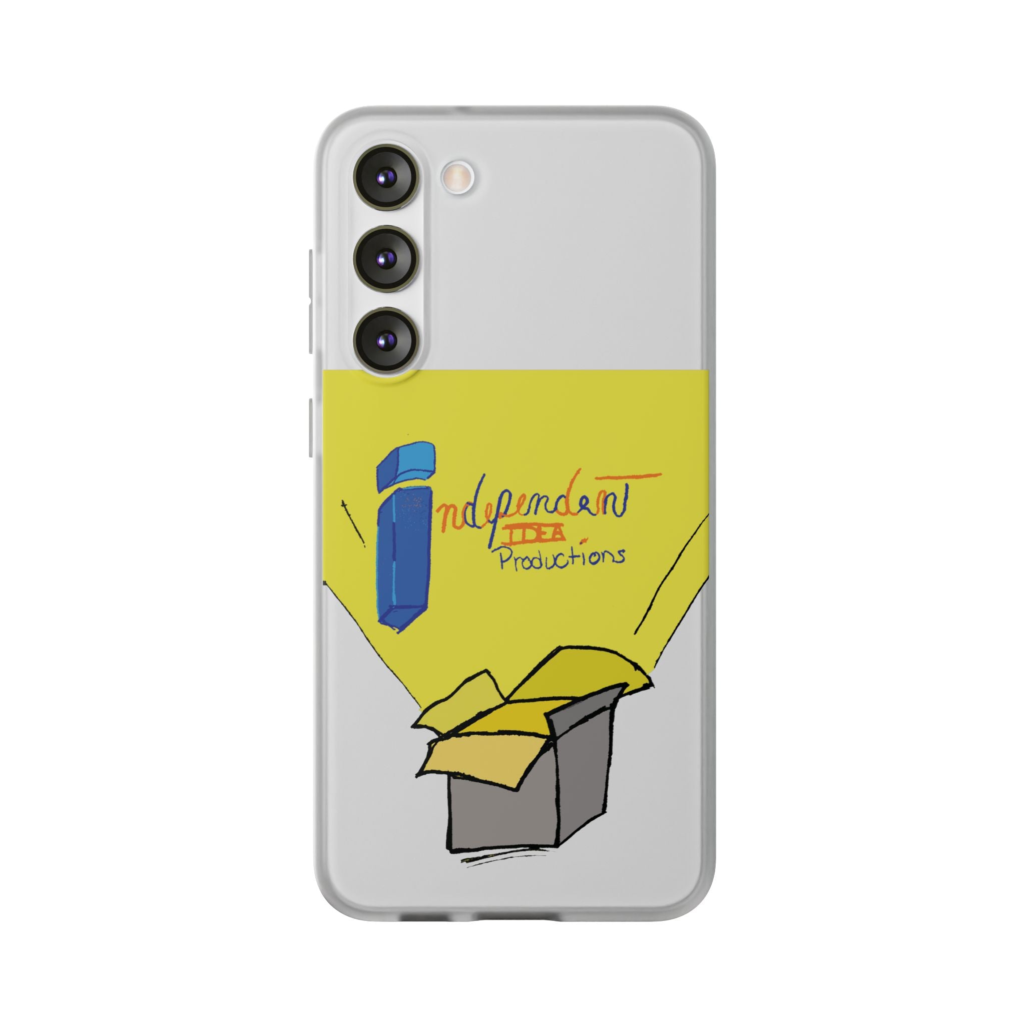 Bright Yellow 'Independent Productions' Clear Phone Case — Illustrated Box & Logo Design