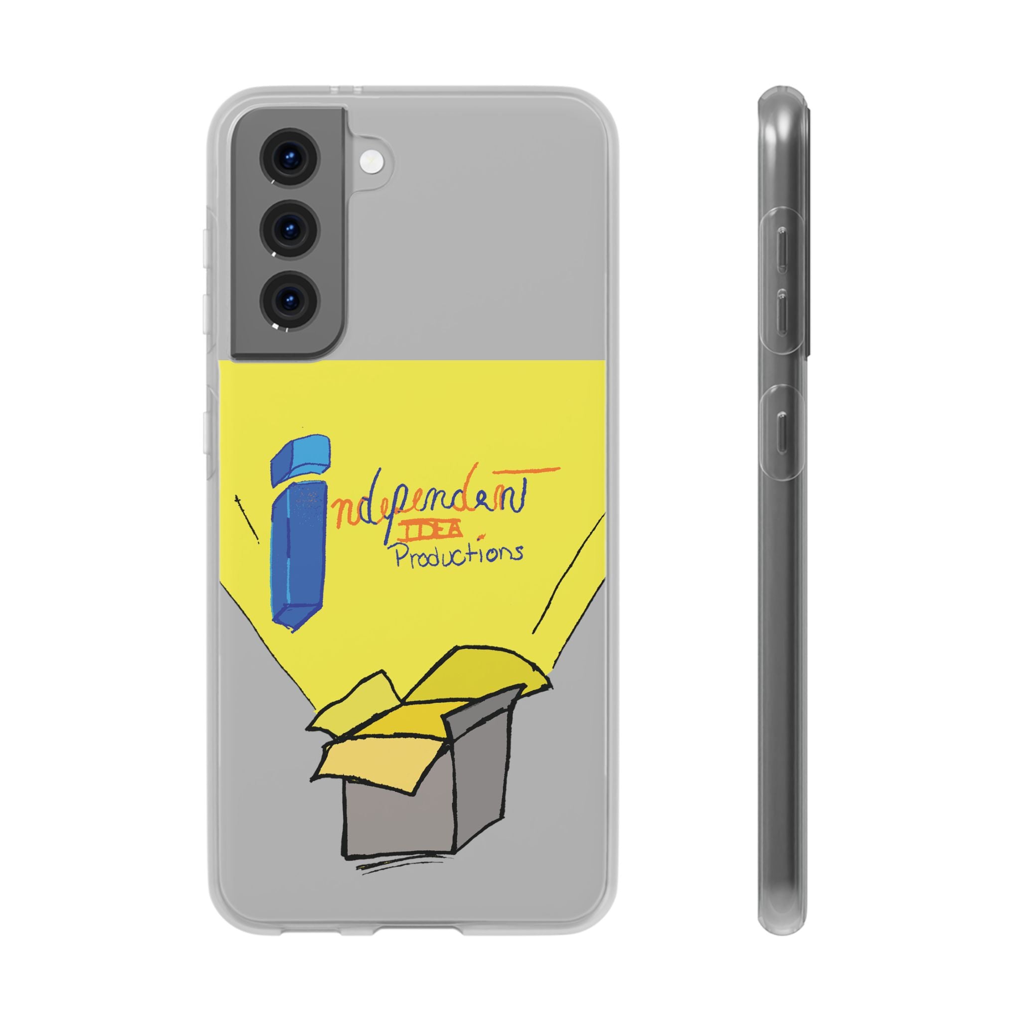 Bright Yellow 'Independent Productions' Clear Phone Case — Illustrated Box & Logo Design