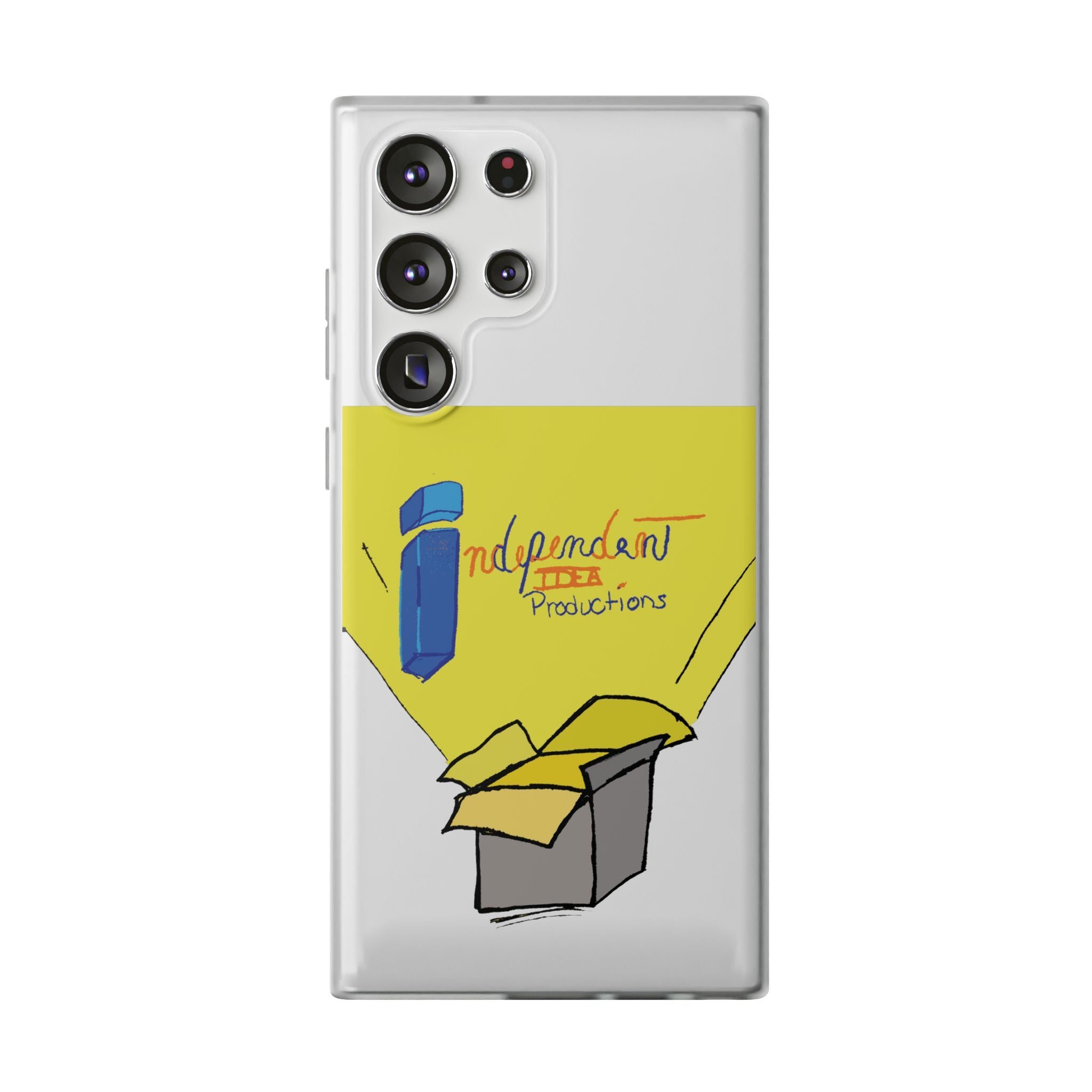 Bright Yellow 'Independent Productions' Clear Phone Case — Illustrated Box & Logo Design