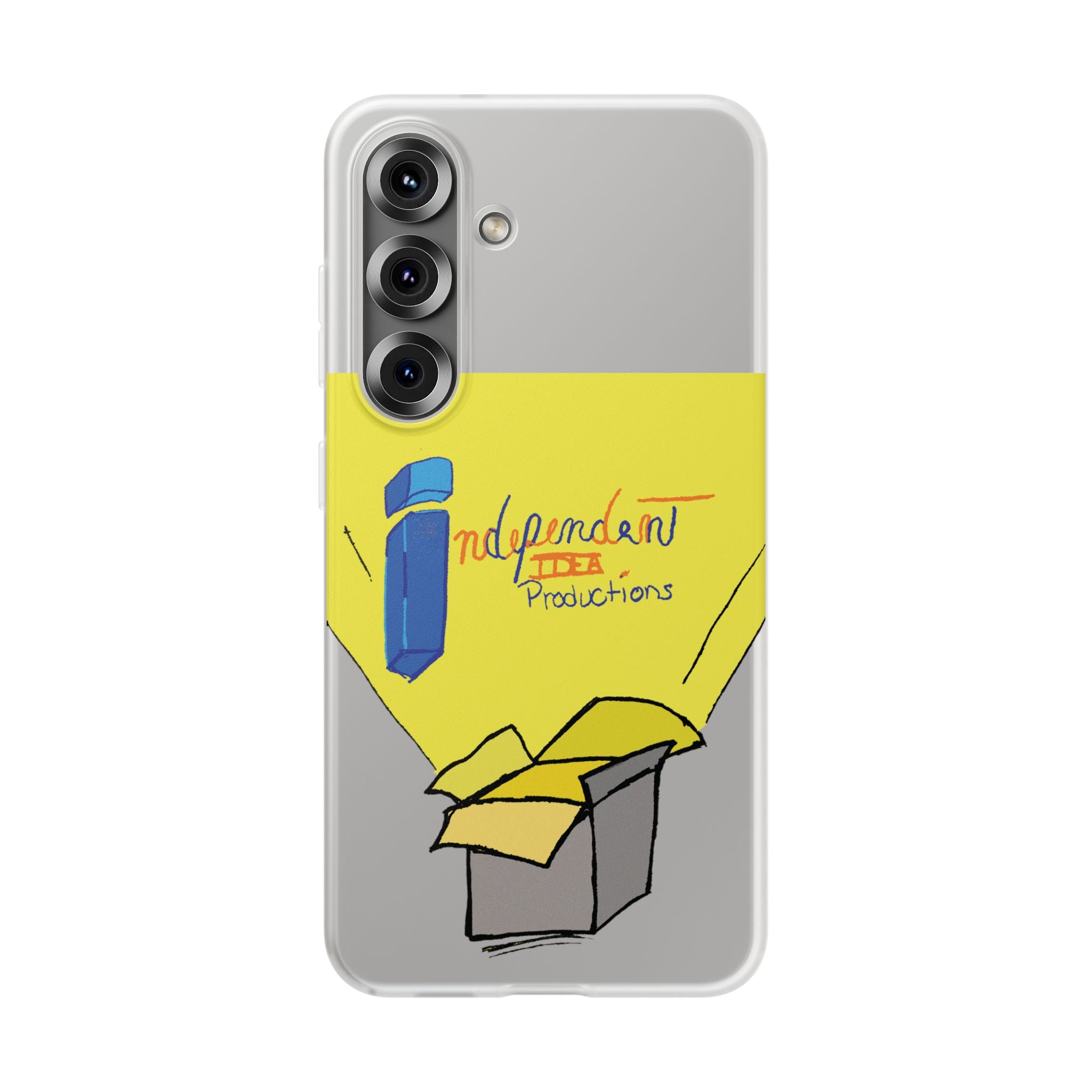 Bright Yellow 'Independent Productions' Clear Phone Case — Illustrated Box & Logo Design