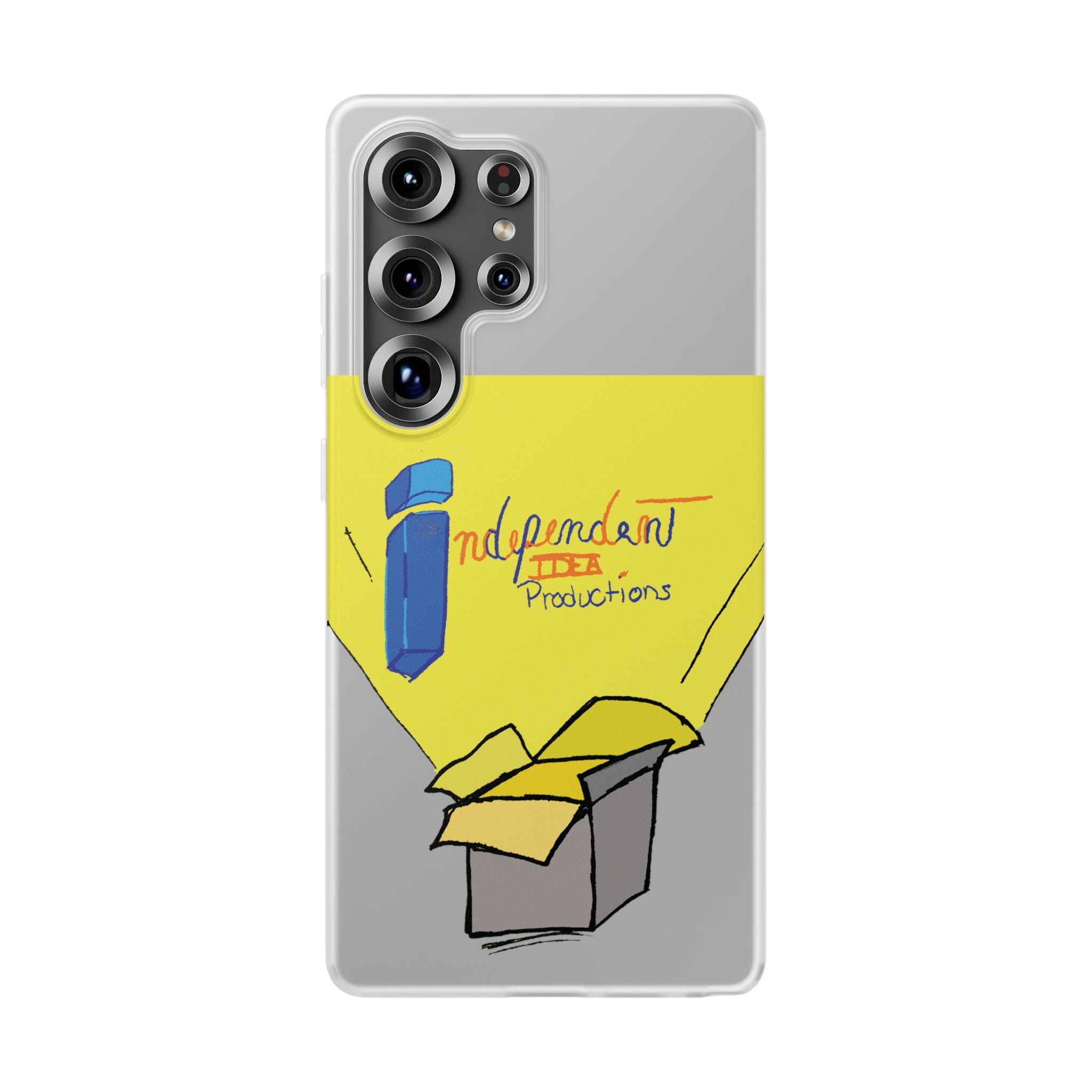Bright Yellow 'Independent Productions' Clear Phone Case — Illustrated Box & Logo Design