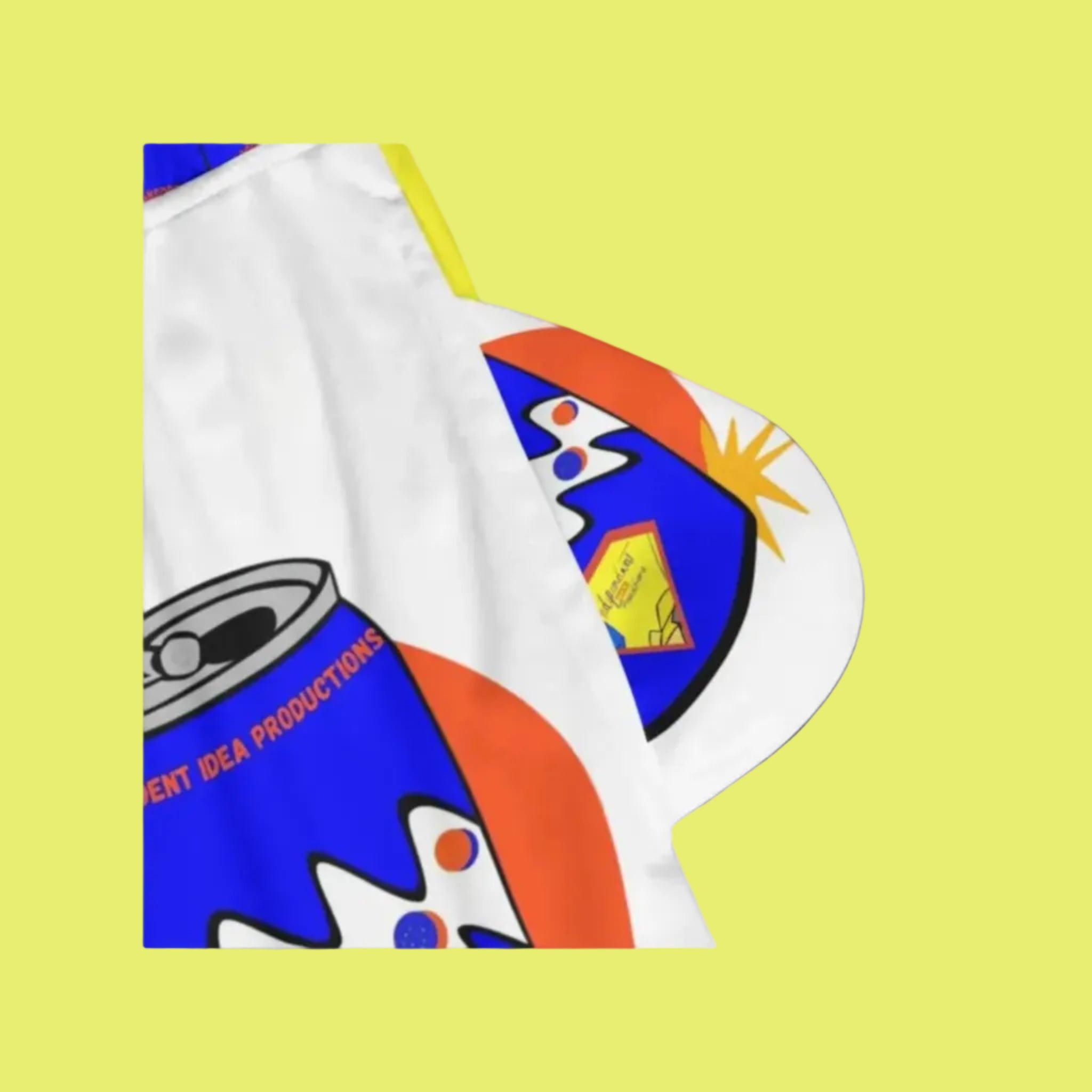 Colorful graphic design on a white background with a yellow border